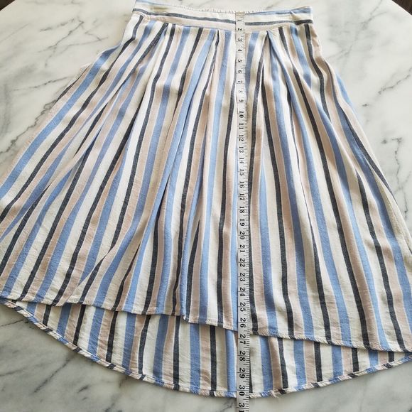 Max Studio Womens M Skirt Midi Hi Lo Linen Blend Stripe Boho Lagenlook Nautical - Picture 8 of 8